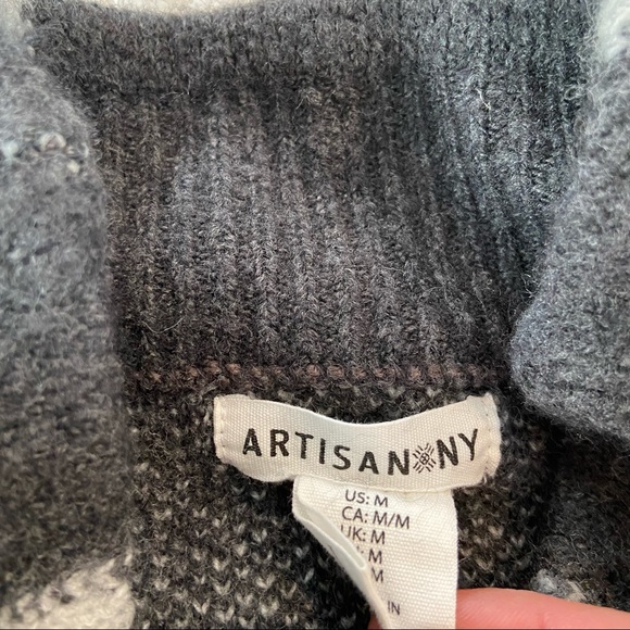 ARTISAN NY Sweater Grey Windowpane Wool Blend Turtleneck Medium - Picture 4 of 6